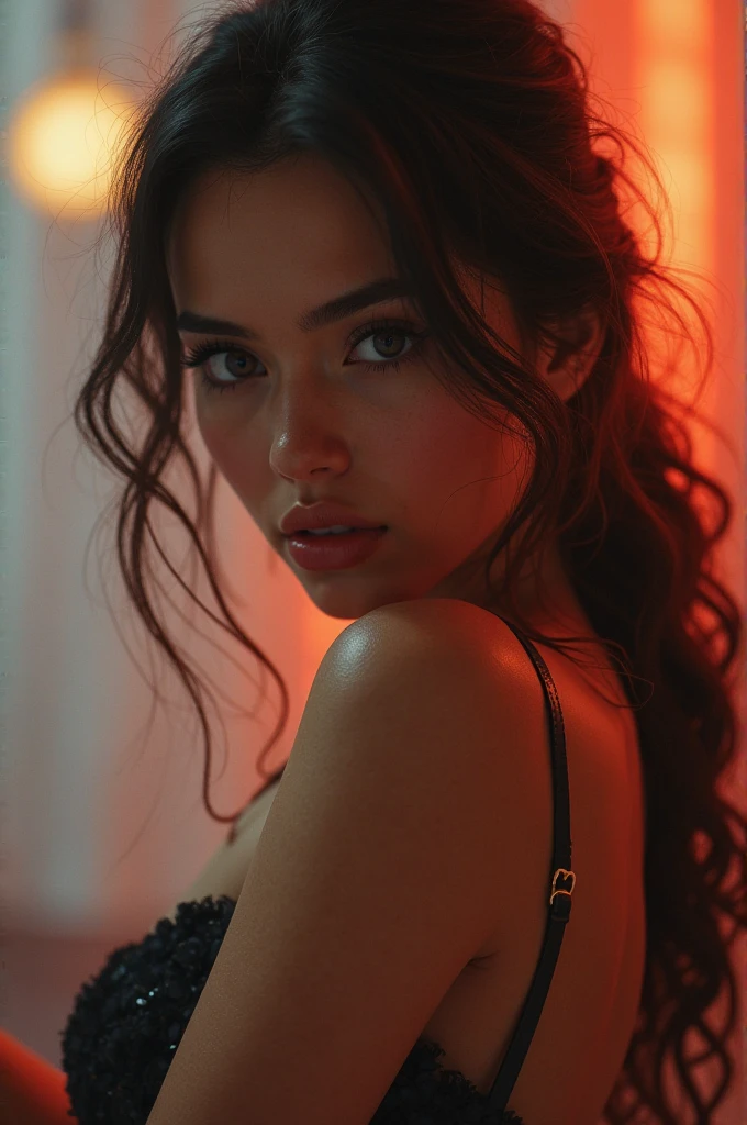 (masterpiece), cartoon, best quality,(photo_(medium):1.0), by Antonio J. Manzanedo, by Jeremy Lipking, lightning.painting style with watercolor, Brushstrokes,colorful,vibrant colors,1 ultra hot gorgeous European woman. (full body shot) gorgeous woman, age23, black sheer lace half cup bra, thin strap, abandoned place, blurry background, low angle shot, intricate details, extremely detailed face and body, beautiful detailed eyes, beautiful detailed lips, vibrant colors, dramatic lighting, moody atmosphere, cinematic, sharp focus.instagram model sexy pose.
