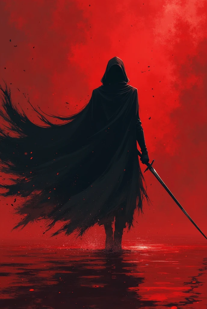 Sword bearer，Simple lineinimalism，Abstract Art，Holding a red long sword，