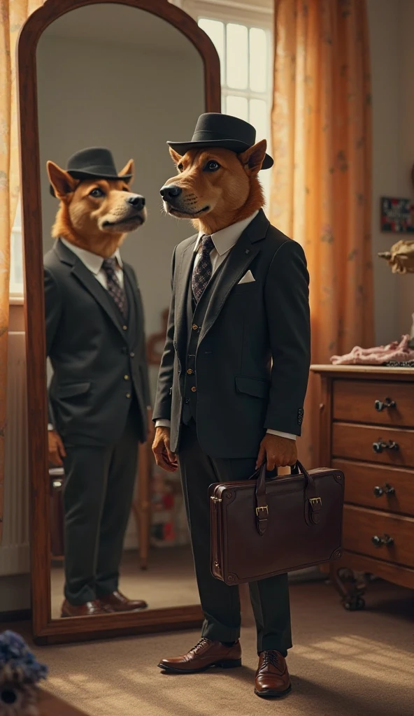 dad male corgi with small human blue eyes, no eyebrows, office suit, no pants white briefs ,white ankle socks , removing shirt , highly detailed lineart, realistic feet, 4k, best quality, masterpiece, vivid colors, physically-based rendering, white hands five finger, hugging , looking a mirror