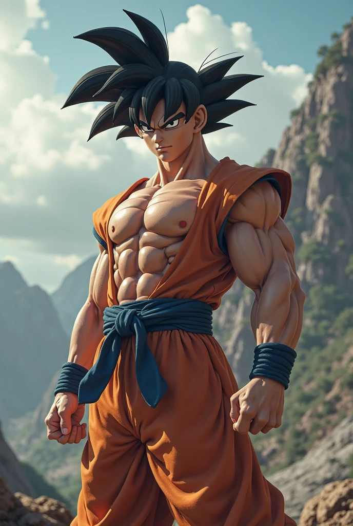 Hyper Focus Portrait, goku in real life, realisitic, a very muscular body in the renatosphere, epic 3D realism, swollen muscles, large fists, best in wlop, kan liu, daz3d, trends in CGsociety, estilo realisitic hiperdetalhado, completo cosplay, by Ric Nagualero, album, hyung tae kim, 8k, irreal engine 5, film composition, retratos realisitics hiperdetalhados, 3D game art, CG Society, Fantasyart, hd art of season, estética realisitic, cinematic lighting, border light, smooth light, border light de filme, fine glow, ultradetailed, 8k, uso realisitic de luz e cor, cinematic light, rendered in cinema4d 500–1000 AD -- ar 3:4- Niji 6