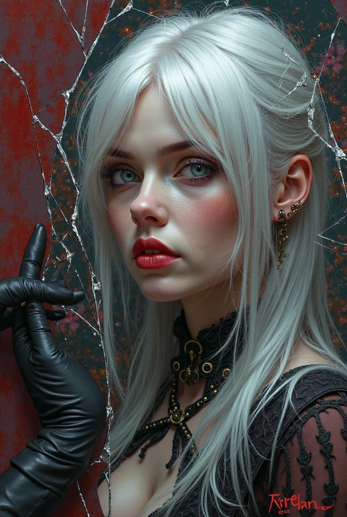 a close up of a woman with white hair and piercings, anime skull portrait woman, gothic art style, gothic aesthetic, gothic art, gothic girl face, gothic horror vibes, girl with white hair, dark art style, goth girl aesthetic, beautiful necromancer girl, cyborg - girl with silver hair, stunning anime face portrait, goth aesthetic, gothic girl