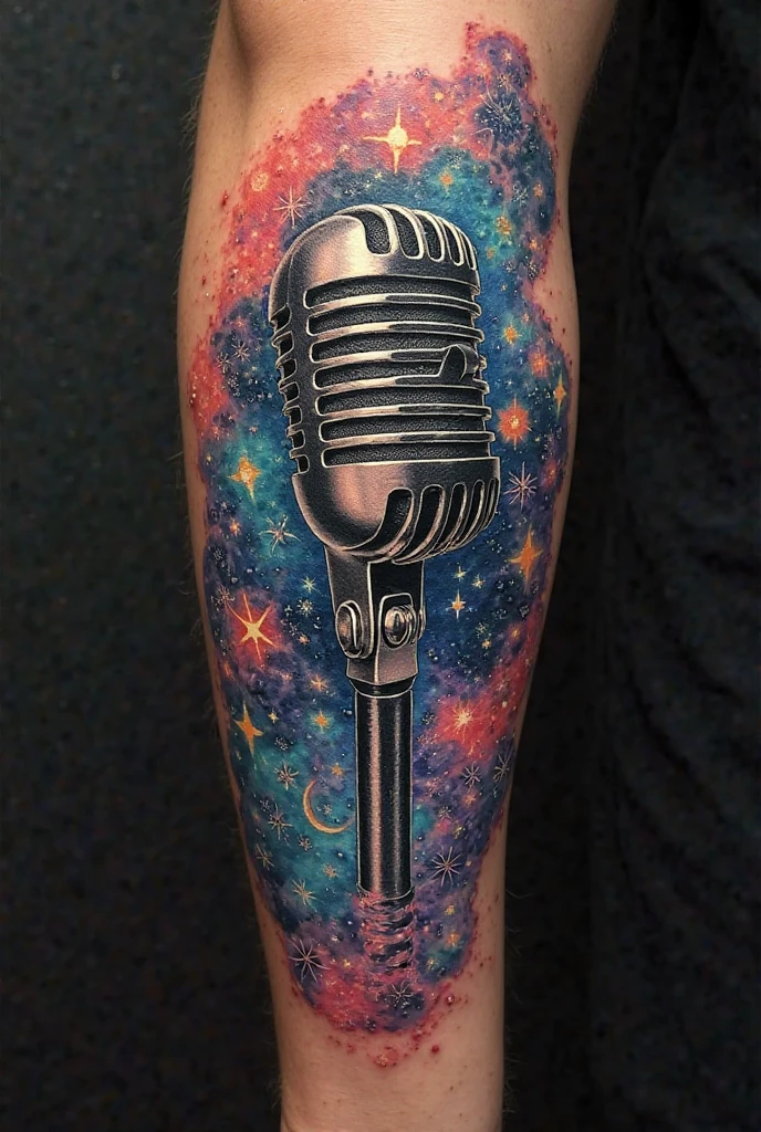 Tattoo with music symbol,a lightning bolt and a constellation of phoenix stars 