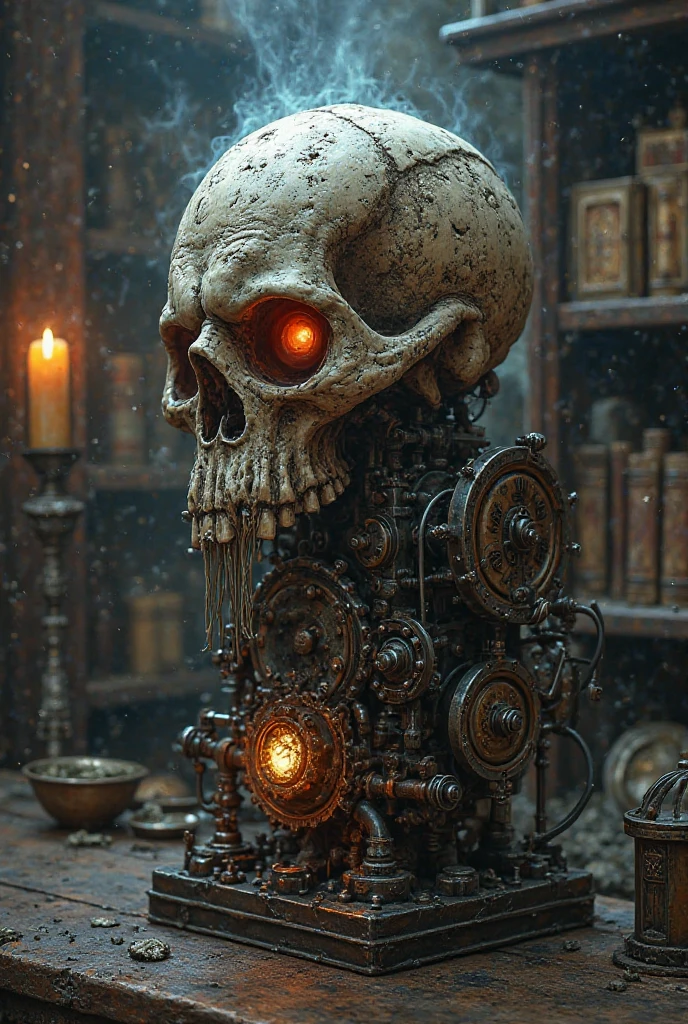 (Realisttic:1.2), analog photo style, (steampunk King of deads, full body shot, ultra detailed skull face, rusty metal crown, hilding antique rifle, detailed perfect eyes, cover, fantasy aura, retro aesthetic, epic realistic photo, colorfull, hyperdetailed, cinematic, dramatic light, intricate details, natural skin texture, hyperrealism, (a perfect combination of steampunk and darkness), faded colours, great quality, Masterpiece, intricate fantasy background, naturally cinematic light, 16k quality, HDR, modern analog photo, lomography colors, vintage warm, dark vignette