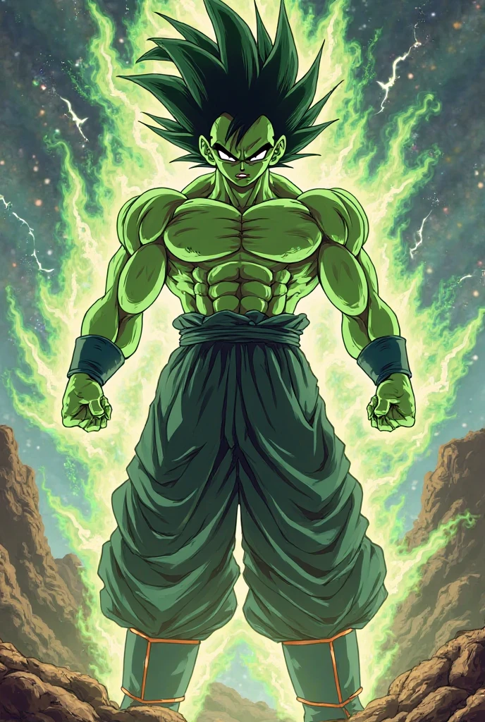 Broly is evil mode but in green and very angry, but very enraged