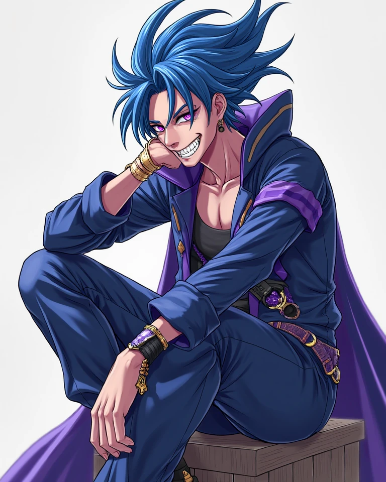 "Living sculpture, perfectly shaped body, multicolored hair, just like Yugi's from Yu-Gi-Oh! Broken chains adorn necks and wrists, in a great magical and adventurous hall. Creating a brilliant magic with blue and purple color, in a magical library