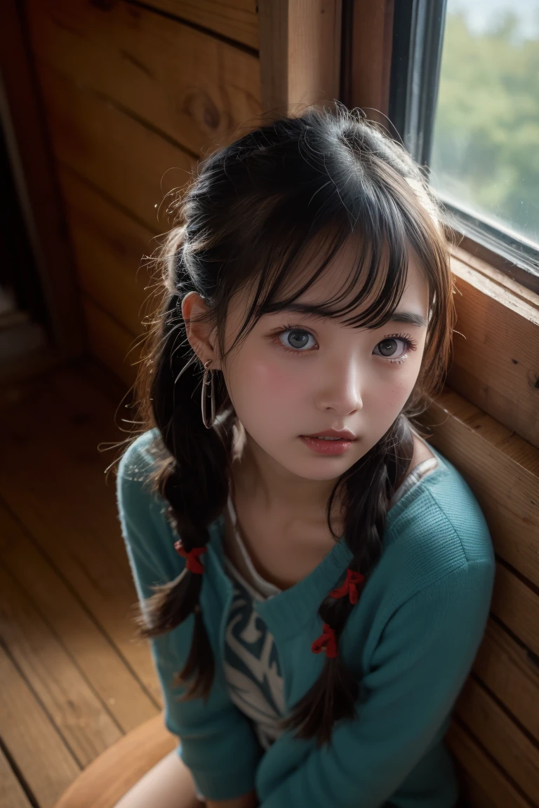 look at the camera、looking down from above、black eye、Clear eyes、15 years old、droopy eyes