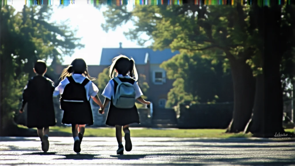 Group of kindergarten students Walk to school on the road near the river. All the children carried bags and water bottles and walked around talking and laughing.