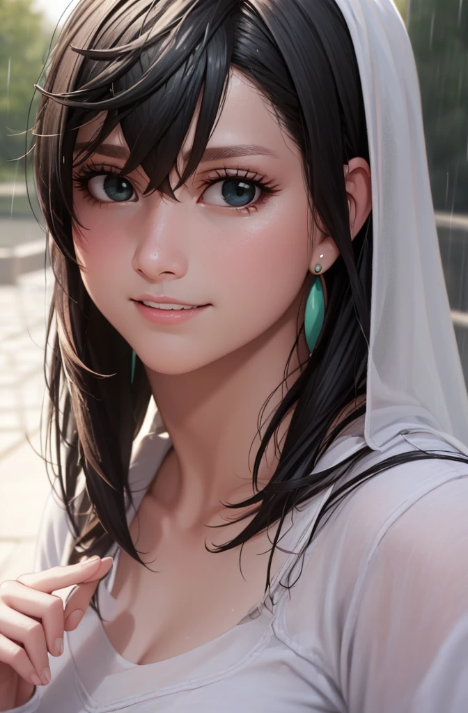 highest quality、Realistic、Women、Black Hair、Light brown eyes、Short Door、Silver lingerie、smile、slender、Moonlit Night、Japanese-style room、Summer blanket、Bust Shot