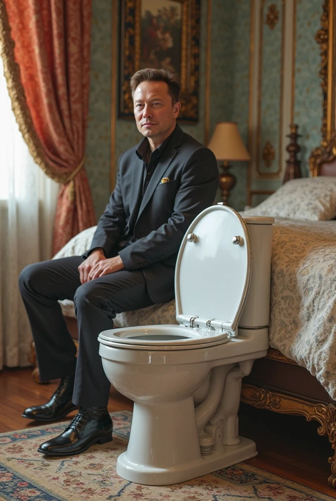 Elon Musk sitting on Indian toilet 