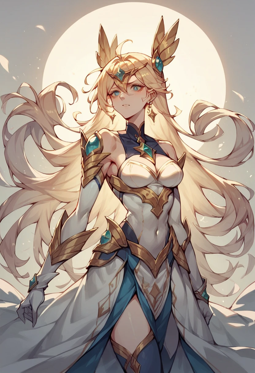 Woman breasts, long hair, High accuracy, Blue eyes, Golden hair, 