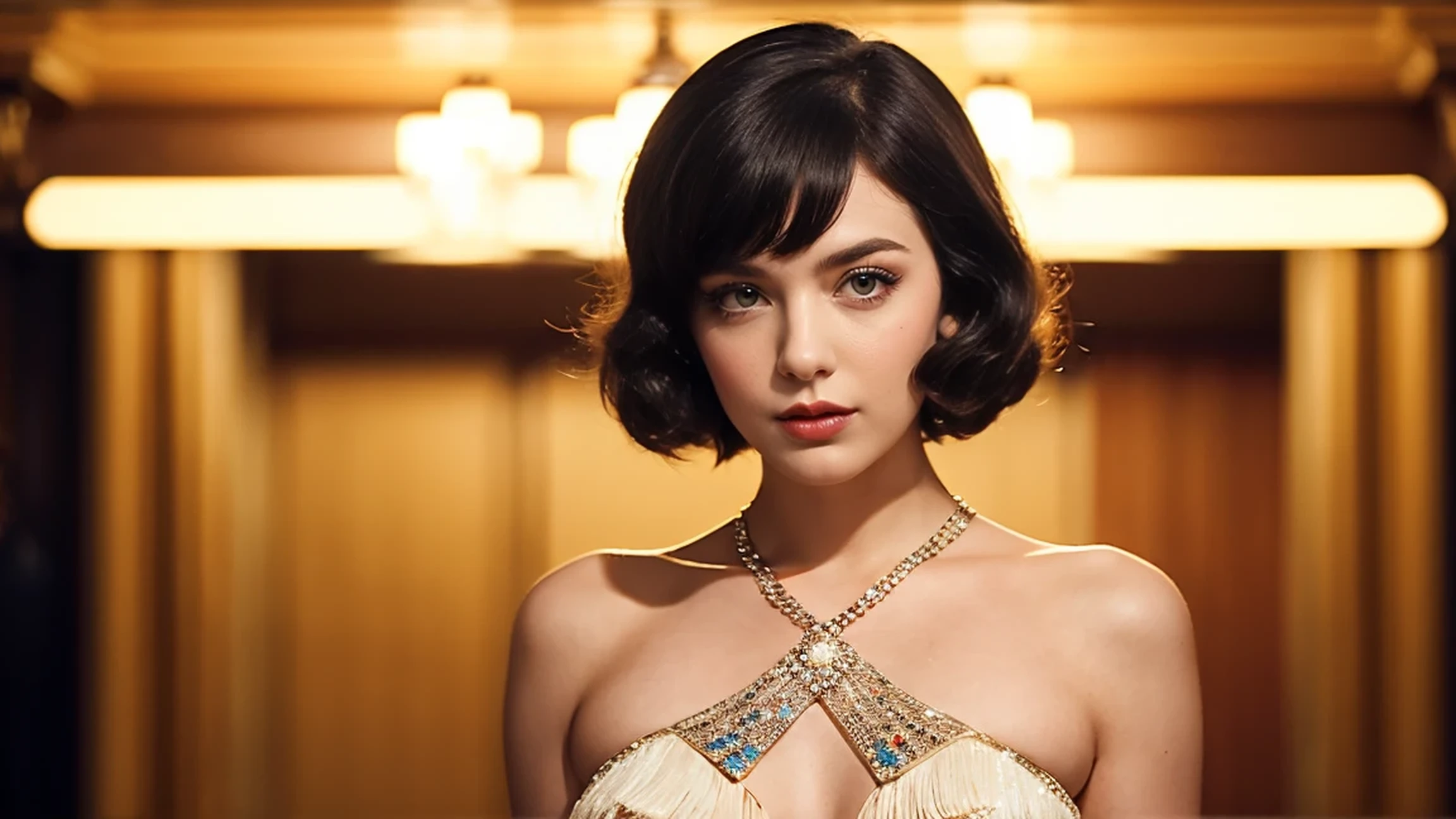 UHD, One-shot, Upper body shot, Young American beauty, Flapper style, Women's fashion of the 1920s,