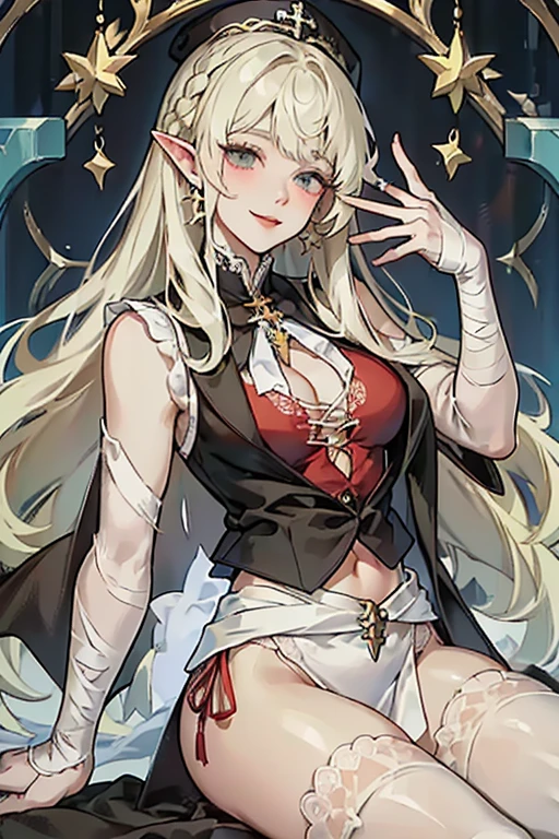 1girl, shining \(arknights\), arknights \\\\\ masterpiece, best quality, newest ///// nyantcha, khyle, \\\\\ horns , outside border, ,, grey eyes,, skindentation ,serious, straight-on,, ,pointy ears,solo, ,squishy breasts, :/, white china dress, nightm outdoors, fireworks, , cropped legs, , roses print