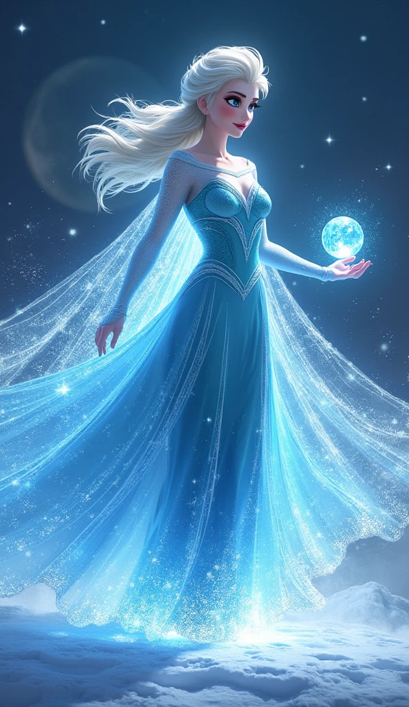 Elza stopping a meteor with her hand. Disney style
