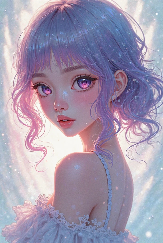 masterpiece, Highest quality, Attention to detail, Concept Art, (Japanese Manga:0.55), (Browsing Caution:0.55), Big Breasts, Flat stomach, , Short and small, Baby Face,Glowing Skin, Light Skin,Skin glows,Purple eyes,Bright colors,colorful,(((liquid paint hair:1.1))), Upper body strapless bra,Showing your belly button,Wear a T-back on the lower body, (((Bright colors))),,Skin glows,Purple eyes,Bright colors,colorful,(((liquid paint hair:1.1))) ,(((neon Purple Hair | Neon pink hair | Neon blue hair | Neon Aqua Hair | Purple Hair | Purple Hair | Fluorescent blue hair | Amethyst Hair | Neon Hair | Bright pink hair :1.5))), ((Painted,Not affected by gravity,Thick and watery),(Paint splashes:1.3), (Shiny Hair: 1.3),