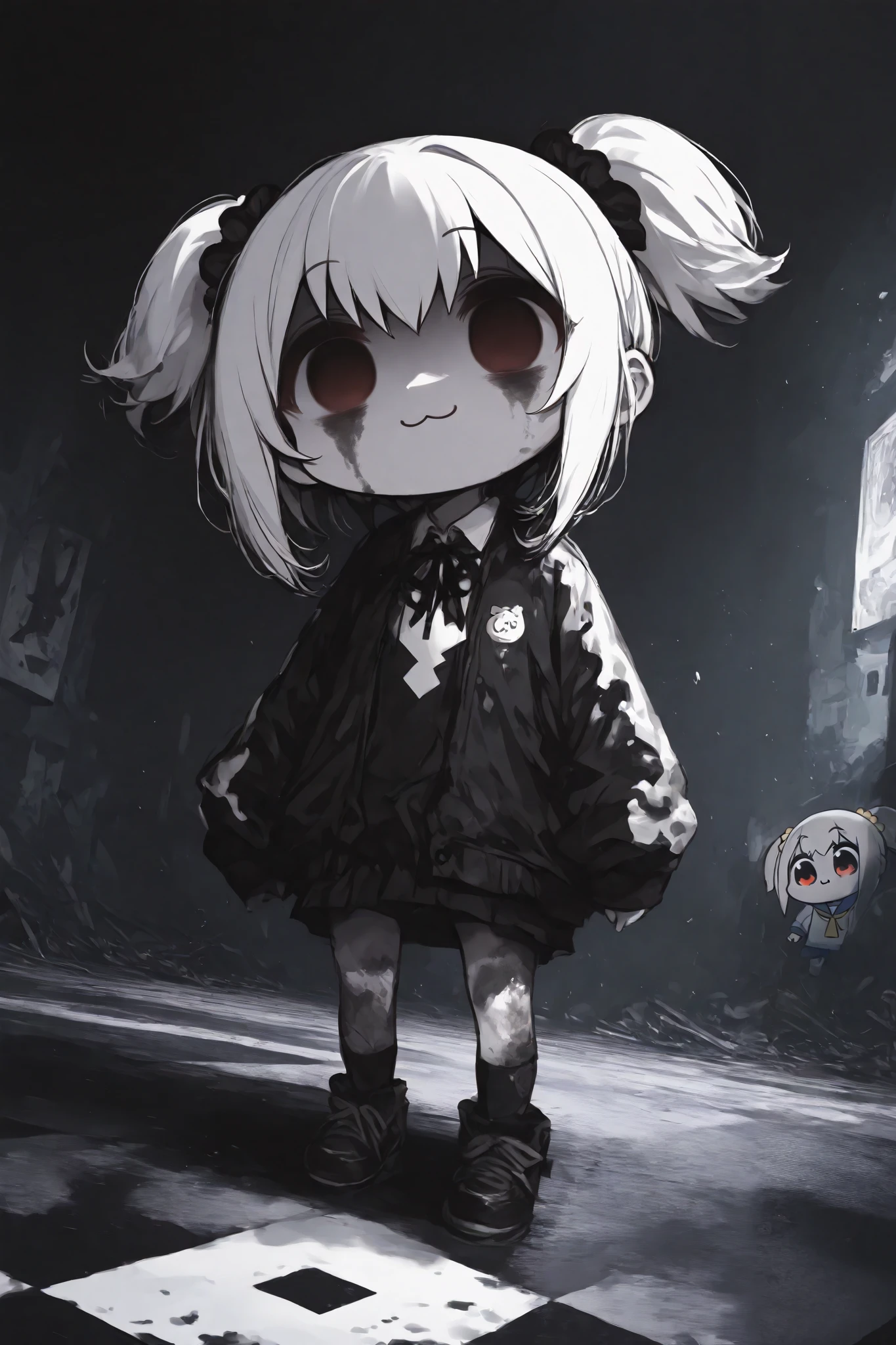 Komeshiro Kasu style, 15546+456868,r17329_illu,usnr,hzk,chibi,1girl\(popuko,empty eyes,:3\),(dynamic pose:0.25) ,fullbody,detailed textures, digital painting, ultra-detailed, 8K, masterpiece, ray tracing, UHD, retina, masterpiece, accurate, anatomically correct,high score, great score, very aesthetic, high resolution,textured skin, super detail, high details, high quality, best quality, highres, 1080P, HD, 16k