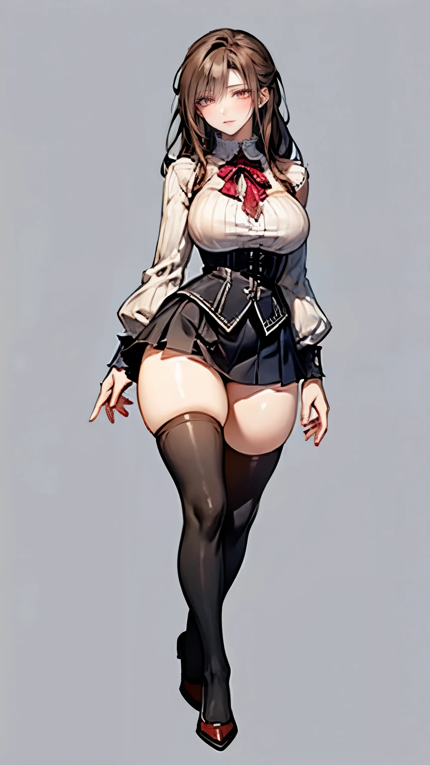 masterpiece, high quality, Fine grain,
One girl, midorikawa hana, short hair, bangs, (Yellow Hair:1.0), (Brown eyes:1.0), blunt bangs,, (Mature Woman, Mature Woman:1.2), Large Breasts, (Volupture:1.2), Thick thighs, expensive, Long legs, Glowing Skin, Oily skin, Shiny skin, smile, (Muscular:0.7), (Genital tattoo:1.0),
alone, View your viewers, School, hole, whole body, (Contrasting:1.2), (Brown jacket neck ribbon, Collared shirt, Checkered short skirt:1.2), Knee socks, High heels, necklace, choker, Thigh straps, cleft of venus, Camel Toe,
