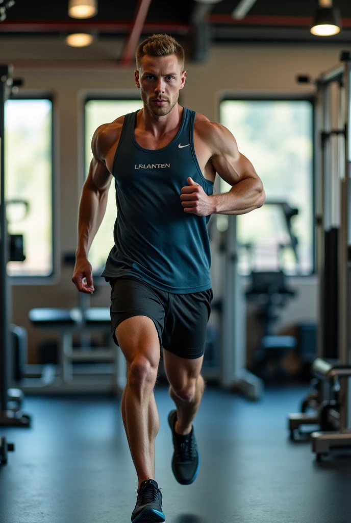 a high quality realistic image of a man running on the treadmill