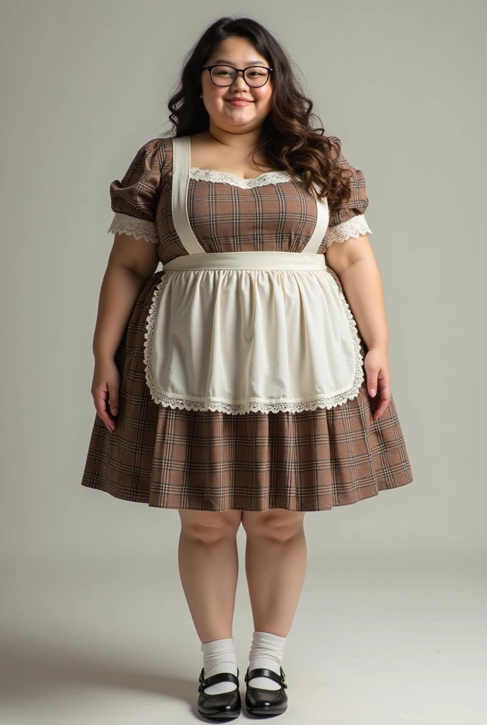   full length photo   13-year-old young   beautiful   girl     very fattest chubby cheeks ,     fat rolls legs  , fat roll arms ,  fat puffy arms, fat puffy legs     morbidly obese  , big belly handing ,    in Victorian dress  style ,   light ginger hair, fluffy dress in old style, 