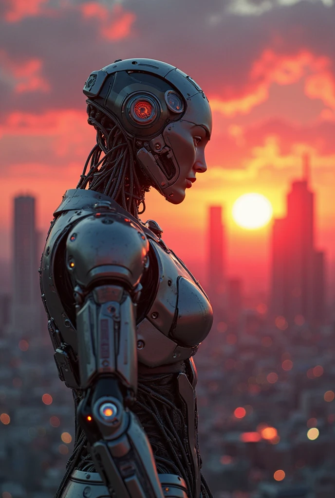 Sexual relationship between a male cyborg and a female cyborg on the roof of a skyscraper, high quality, best quality, absurdres, masterpiece, beautiful, intricate details, 1/2 body crop, slim body, beautiful figure, magnificent anatomy, (intricate details:1.12), HDR, (intricate details, hyper-detailing:1.15), (natural skin textures, hyper realisitc, soft light, Sharp:1.2)