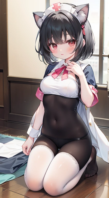 General Hay！　Black Hair、short hair、smile、Around 、girl、Small breasts、、low length、pale red eyes、skirt、Spread your legs、I want a cute girl showing off her white underwear！