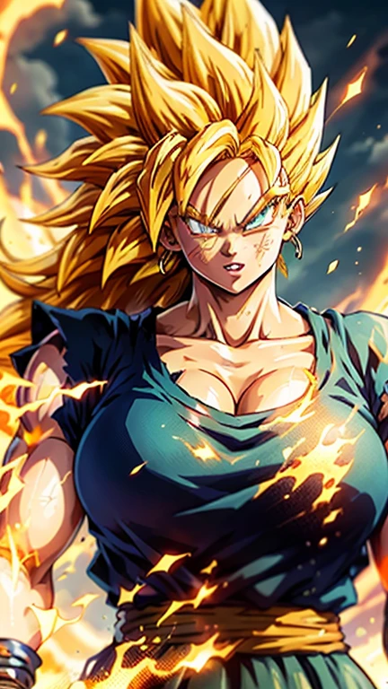 a close up of a person with a very large body and a very large body, Superego, an epic anime of a woman of energy, 4k manga wallpaper, Red Super Saiyan , anime wallpaper , anime wallpaper 4k, anime wallpaper 4k, anime wallpaper 4k, Dragonball Character, highly detailed portrait of Pam, human , super saiyan pump, perfect face, Pretty Eyes