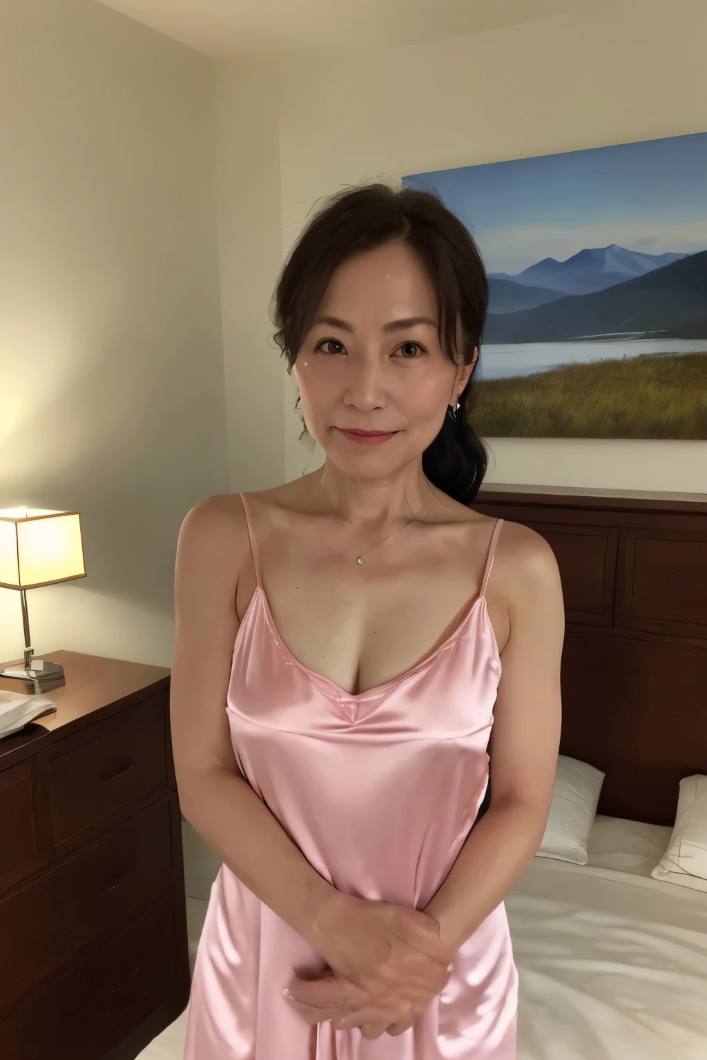 (Best Quality, hight resolution, Hires, Skin definition, Detailed skin, Detailed eyes, Detailed face, 4K, 日本人A MILF, (Solo), (((80 years old))), (Wrinkles at the corners of the eyes:1.5), (nasolabial folds), A MILF, glamor, A sexy, Chromo-white skin, Wavy Longhair, Looking at Viewer,(((Very large breasts:1.28))), (((my skin is old))), ((muscles are old)), ((Japanese Models)), 4K, 8K, (photoRealistic:1.5), Realistic, nffsw, Beautiful, Bimbo, Perfect makeup, eye make up:1.1, small diamond necklace, piercings, ((Floral lingerie, A sexyなランジェリー, high-heels)),thick thighs, Saggy buttocks, loose hips, wide hips, Curve, busty, Full body photo,