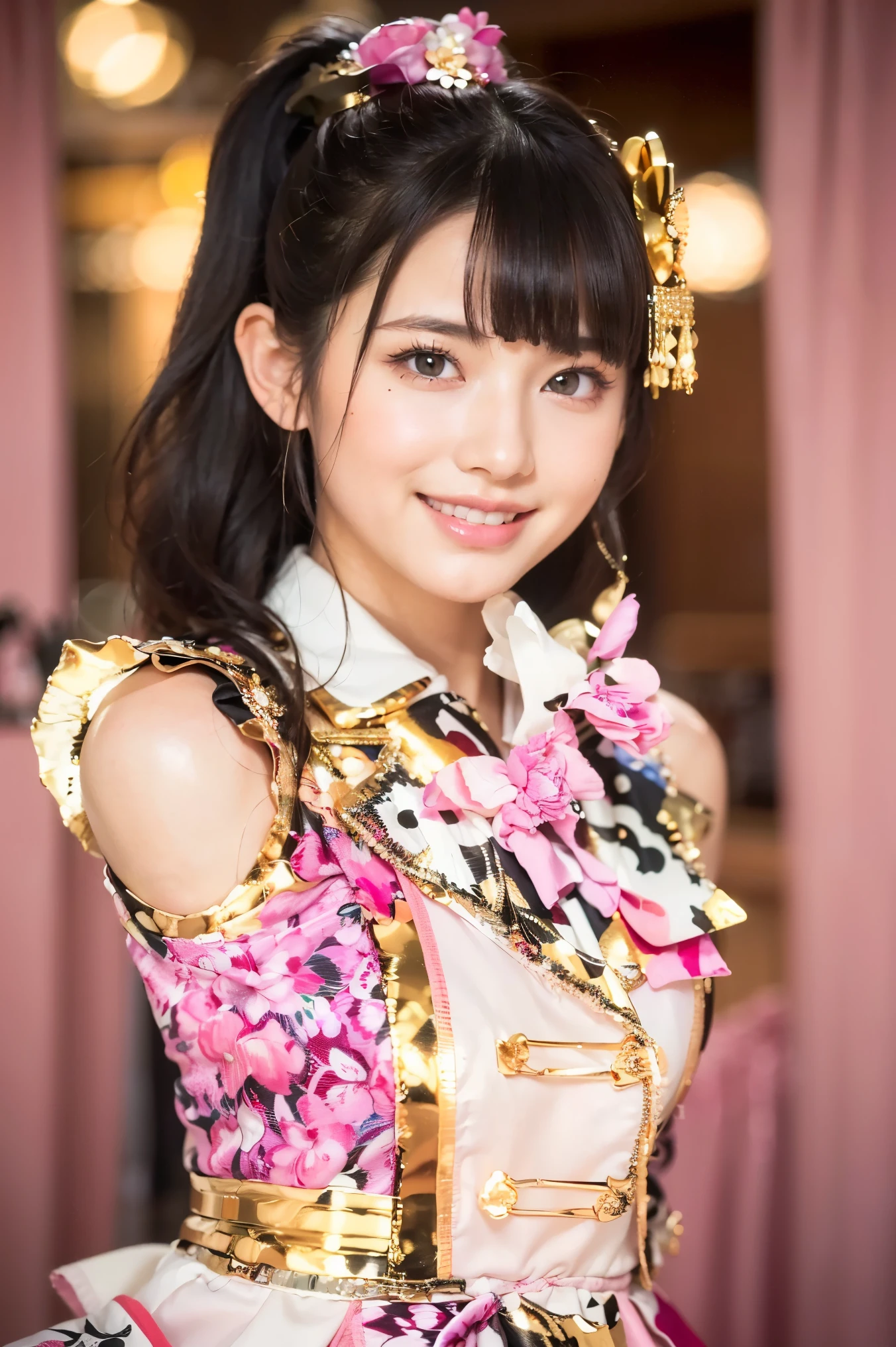 dark hair、 pink clothes、(masterpiece:1.4), (8k, Photorealistic, RAW photo, best quality: 1.4), Japanese, (1 girl), beautiful face, ( realistic face:1.4), ( highly detailed hair :1.3), Beautiful Hairstyle, Realistic eyes, beautiful detail eye, (real skin:1.3), beautiful skin, attractive, super high definition, surreal, very detailed, golden ratio, (detailed face:1.4)