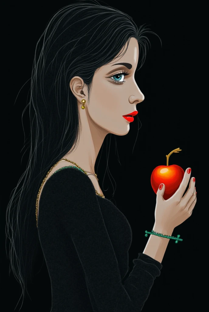 The logo for "Le Désir Sex Shop" It should be minimalist and elegant. The central image must represent a stylized female figure, with clean, smooth lines, holding a bright red apple in one hand. The woman's face should display a subtle smile, that suggests temptation and seduction, but discreetly. The typography of the name "Le Désir Sex Shop" must be modern and refined, with a simple and sophisticated font. The main colors of the logo should be a deep red and an elegant black., creating a combination that evokes passion and luxury without exaggeration. Design should be simplified, maintaining the essence of desire and seduction in a subtle and modern way.