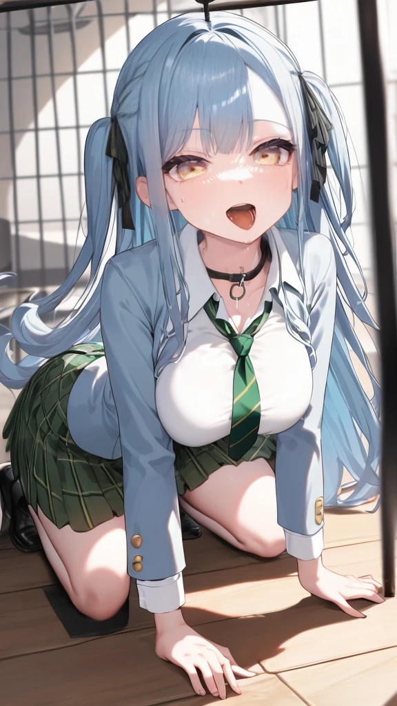 NSFW,Yoshino Astral Dress、Long Hair、blue eyes、ribbon、Hair between the eyes、Blue Hair,Small breasts,(cropped:1.5),Off the shoulder,Fishnet tights,(Perfect hands),(Perfect Anatomy),(masterpiece),(highest quality),Embarrassed,blush,library,Lift your butt,(orgasm:1.5),(Ecstasy face:1.5),(Frightened face:1.5])