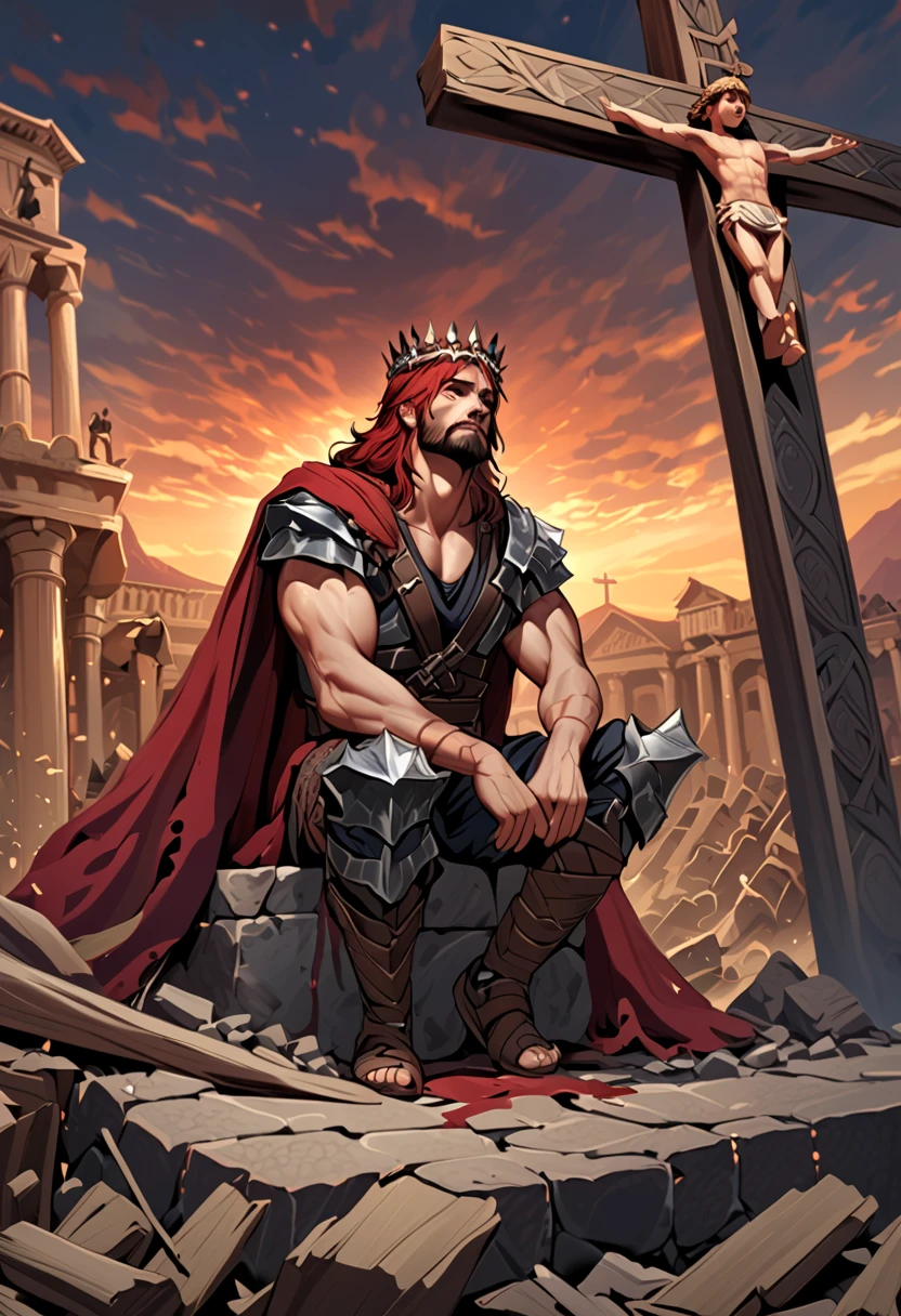 Masterpiece, Ultra-Detailed portrait, detailed illustration, high quality, high resolution 16k man in a crown sits on a throne with a sword, the great stokor king, lord of hell on the throne, The Medieval Old King, King Richard the Lionheart, the king of death, The King of Hell, Richard IV king of Rome, Sitting on the Iron Throne, Anato Finnstark!!, Robert De Niro as Medieval Joker, Jaime Lannister
