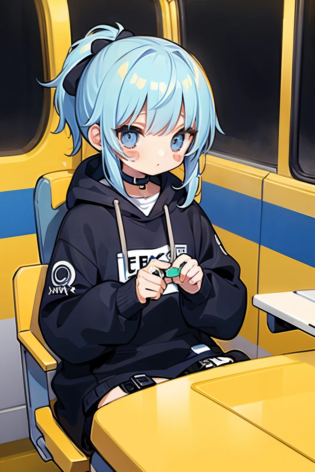 (sticker),#quality(8k,best quality, masterpiece),solo, #1girl(cute, kawaii,small ,smile,hair floating,hair color cosmic,pigtail hair,zombie skin,ghost skin ,skin color blue,pale skin,eye color cosmic,eyes shining,big eyes,damaged clothes,heavy metal costume,smirk,isolated on pink background,full body),#background(monotone,pink,no background,isolated on pink background)