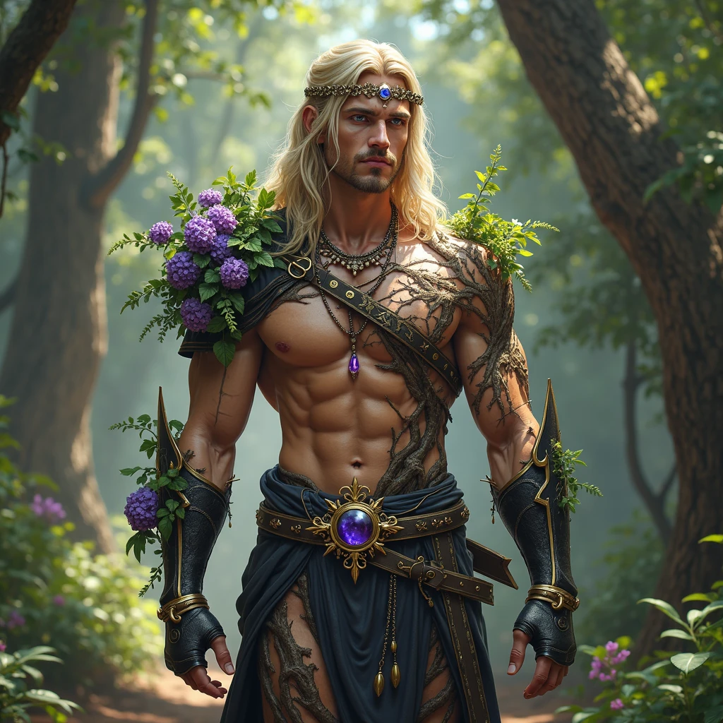 Prince man with purple eyes and gray hair (aesthetic) , that the prince is very attractive (beautiful, handsome in face and body), and that he is in wonderland