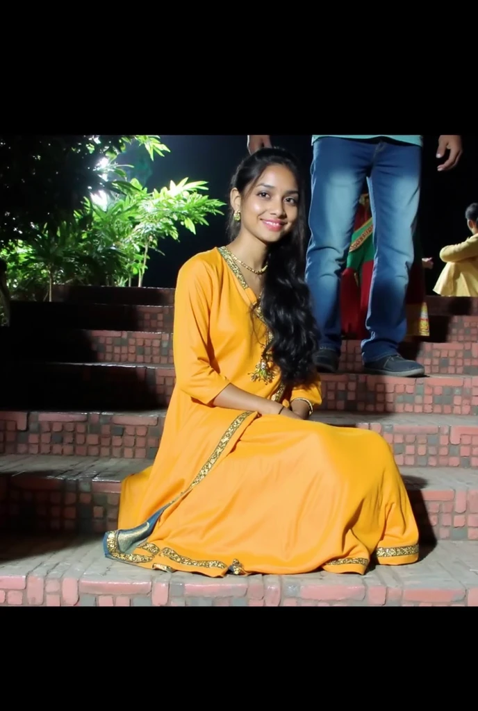 day scene, extreme close up photo of seductive indian model from top view wearing semi yellow top with big breast, big cheeks, red Hollywood lips, squatting near shrub in a garden, hourglass figure, armpitlue eyes:1), ponytail, necklace, 30 yo, look at viewer and smile,forest background (cinematic:1.3), intricate details, (ArtStation:1.2)