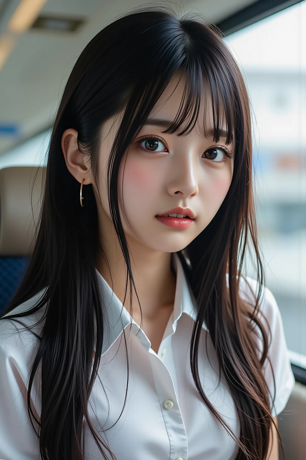 Tabletop, Highest quality, One girl, (Beautiful girl, cute:1.3), (15 years old:1.3), Definition of very fine particles, (Symmetrical eyes:1.3), Browsing Caution, Naked and wearing only a white shirt:1.3,(( Unbutton all buttons on your shirt))、(Small breasts), Brown eyes, (Fox Ears), Parted bangs, Brown Hair, girl