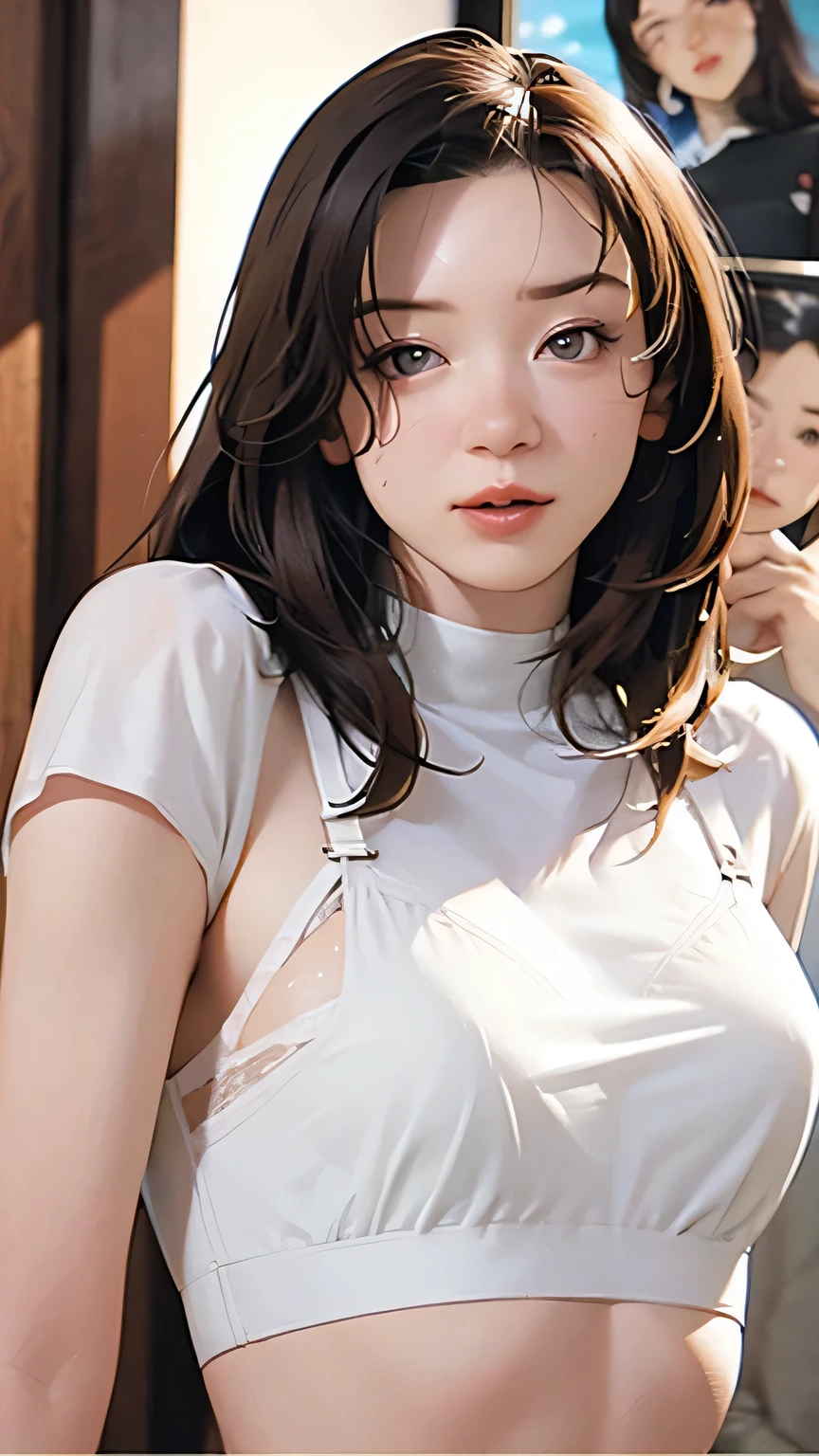 (masterpiece:1.2, Highest quality), (Realistic, photoRealistic:1.4), Ultimate beauty、mature、(Beautiful Features、Detailed lips, Beautiful eyes with attention to detail)、(Beautiful Teeth), blush, Captivating Gaze、masterpiece,(Highest quality,Hyper Detail)、 Natural Makeup,Looking at the camera、Looking up、alone,Cute woman in her 20edium breast、Short Bob Hair、(Bangs too)、((topless:1.6))、Mysterious Beauty, Perching on the clouds, (Fantasy Illustration:1.3), Captivating Gaze, Seductive posture, The charm of another world, Mystical Sky, (Written by Luis Royo:1.2), (Yoshitaka Amano:1.1), ((moon 夜)), pastel colour, (Cloud Detail View:1.3), Outdoor、palace、 (Succubus、devil、Nipples、Pleated mini skirt、Floralのパンティ、Black Choker、Earrings), Side Lock, (Midnight background, full moon、Fantasy、Floral、petal)、(Semen is on it:1.6)、(Cowboy Shot)、(Shot from above)、(I'm worried、Open your mouth:1.2)、(Licking your fingers:1.2)
