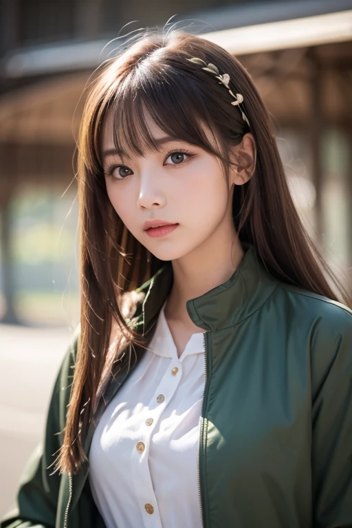 The face of the person in the face image is、It has a rounded shape、A bright smile is characteristic.。Big eyes、I can see the double eyelids。The nose and mouth are well shaped.。
Hair: Brown、It's shoulder length。The bangs are cut straight、Ribbon adorns the sides。
Body Type: Slim、Healthy and balanced proportions。
Dressed in colorful and gorgeous outfits。Based on white、pink、green、yellow、Designed with green accents。The costume has a lot of frills and ribbons.、スカート部分はpinkのチュール素材でできています。There are black lines on the sleeves and waist.。
The person in the action image is、Posing with peace signs in both hands。The expression is bright、It looks like a fun atmosphere.。
The other background is a simple wall.、There is no special decoration。The person is placed at the center of the image、Overall, it's a well-balanced composition.。