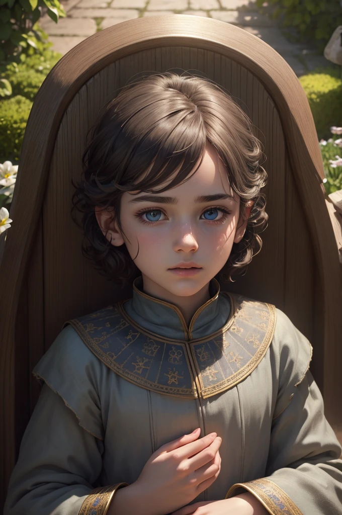young 9-year-old daughter of severus snape,((highest quality)),(ultra high resolution),(Super detailed),(detailed description),((best CG)),(best work of art) ,black hair、radiant green eyes , realistic, 1girl, white hair, purple eyes, glowing eyes, crop top, skirt, parted lips, blush, night, flowers, sun, sunlight,