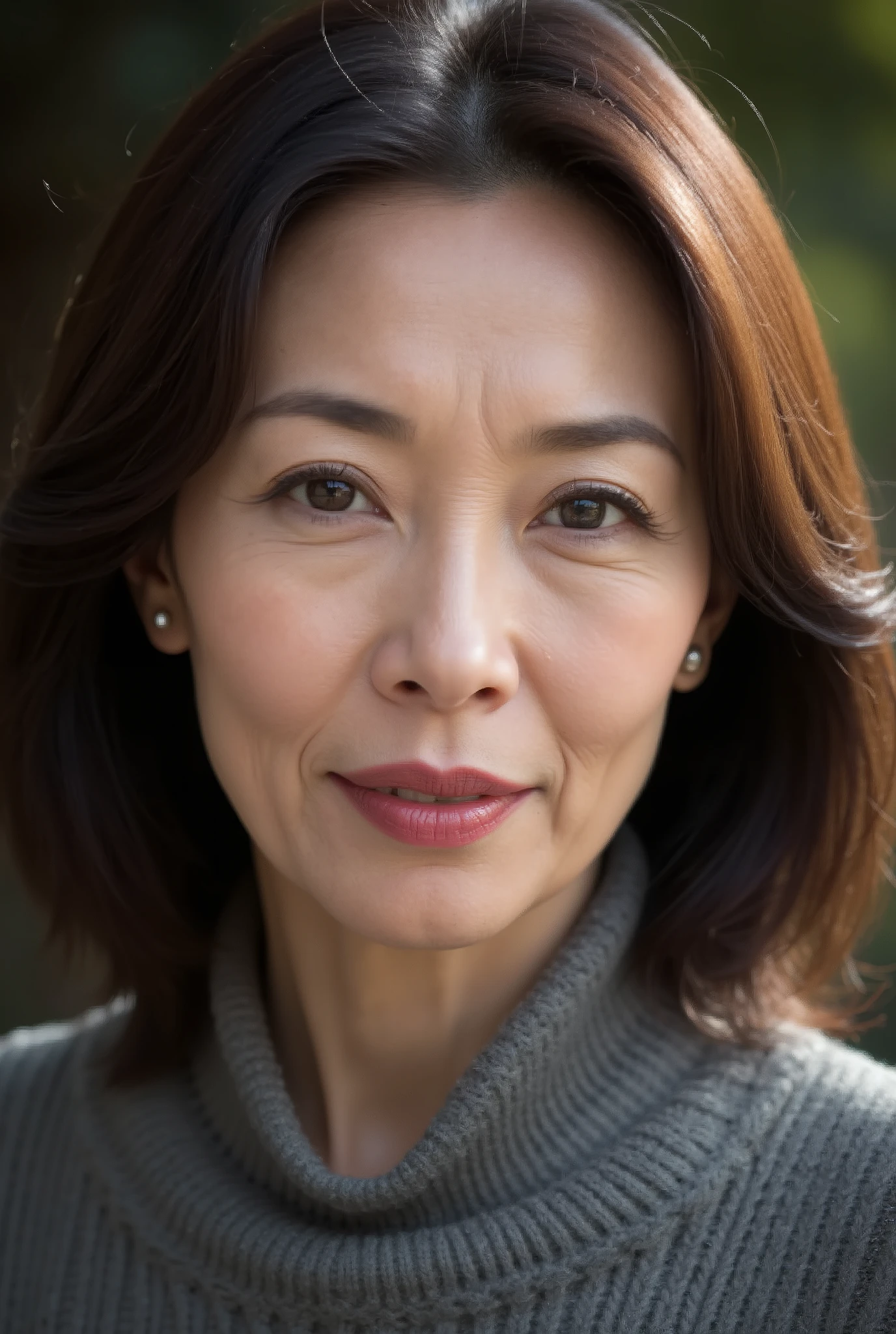 (( mature woman:1.3)), (   detailed description of the hair  ), ( face ), (Detailed description of the body),   Hi-Res , masterpiece,  Top Quality, (  high detail, formal: 1.4), (  realistic  : 1.2), (  sharp concentration : 1.4),   depth of writing ,   physical based rendering ,  (Ultimate beauty), ((45 years old,: 1.4)),   Japanese 、(( close-up :1.5))、(( Laugh lines  :1.2))、( big breasts:1.2),   sweater   、(lipstick:1.1), (  eyeliner  :1.2), (   mascara), (  eyeshadow ),	cathedral