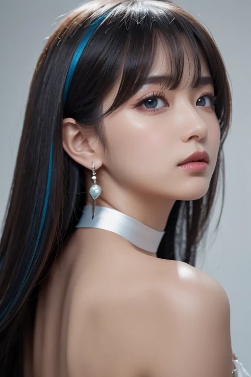 Un primer plano de una mujer con cabello largo con un vestido azul, Lalisa Manobal, Jinyoung Shin, Jaeyeon Nam, Sakimichan, ulzzang, Pendiente de plata, Retrato de Jossi de Blackpink, Shikamimi, Parque Ji-min, Lee Ji-eun, Lee Ji - Eun, Heonhwa Choe