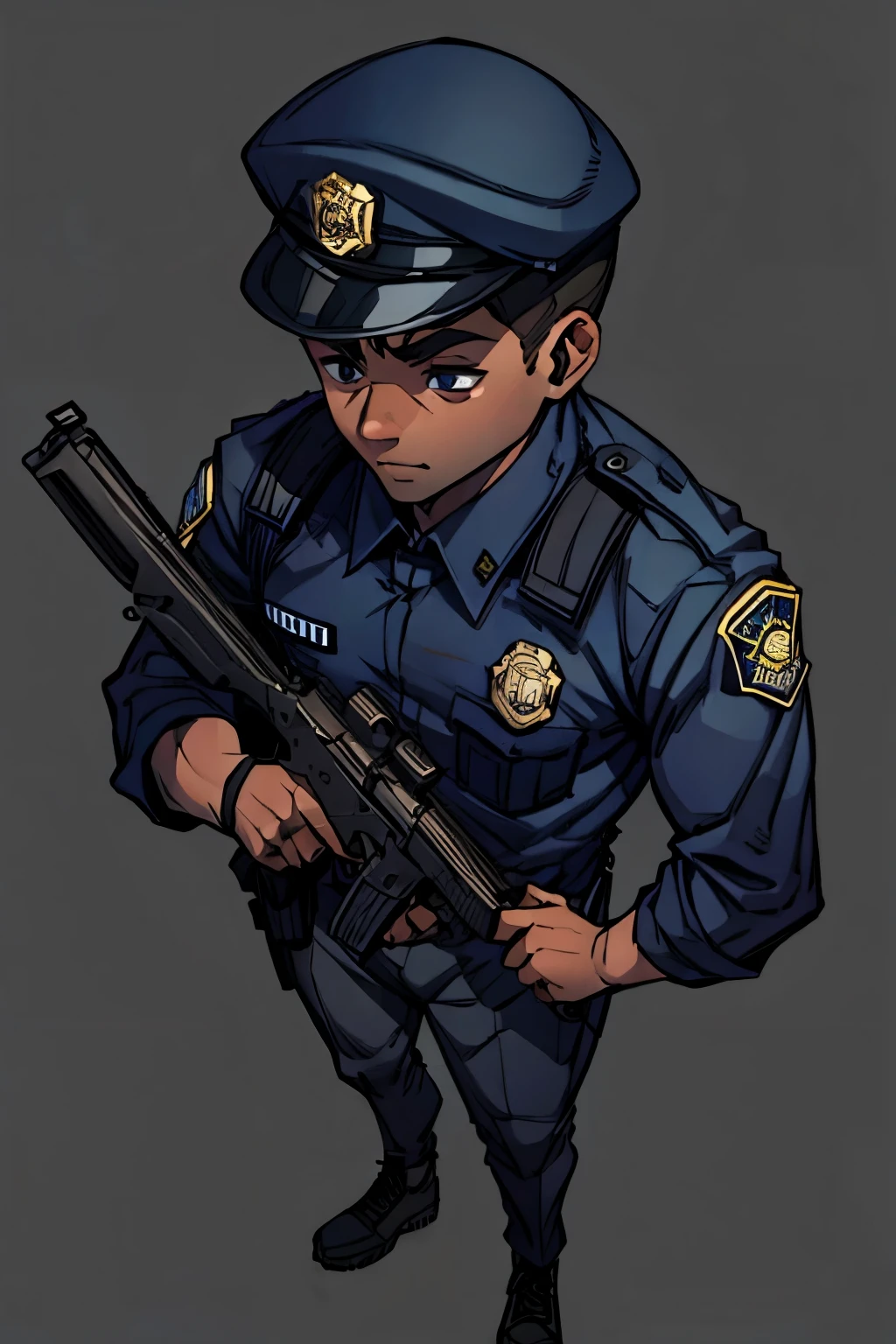 Strong black man in police clothes and cap
