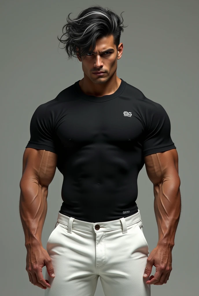 30 year old man, moreno, black t-shirt and black pants, fitness body