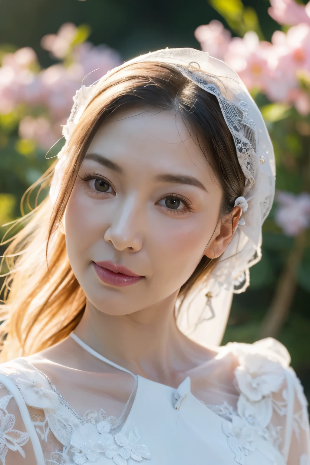 Highest quality、masterpiece、High sensitivity、Hi-Res、50mature woman、thin body、white dress、