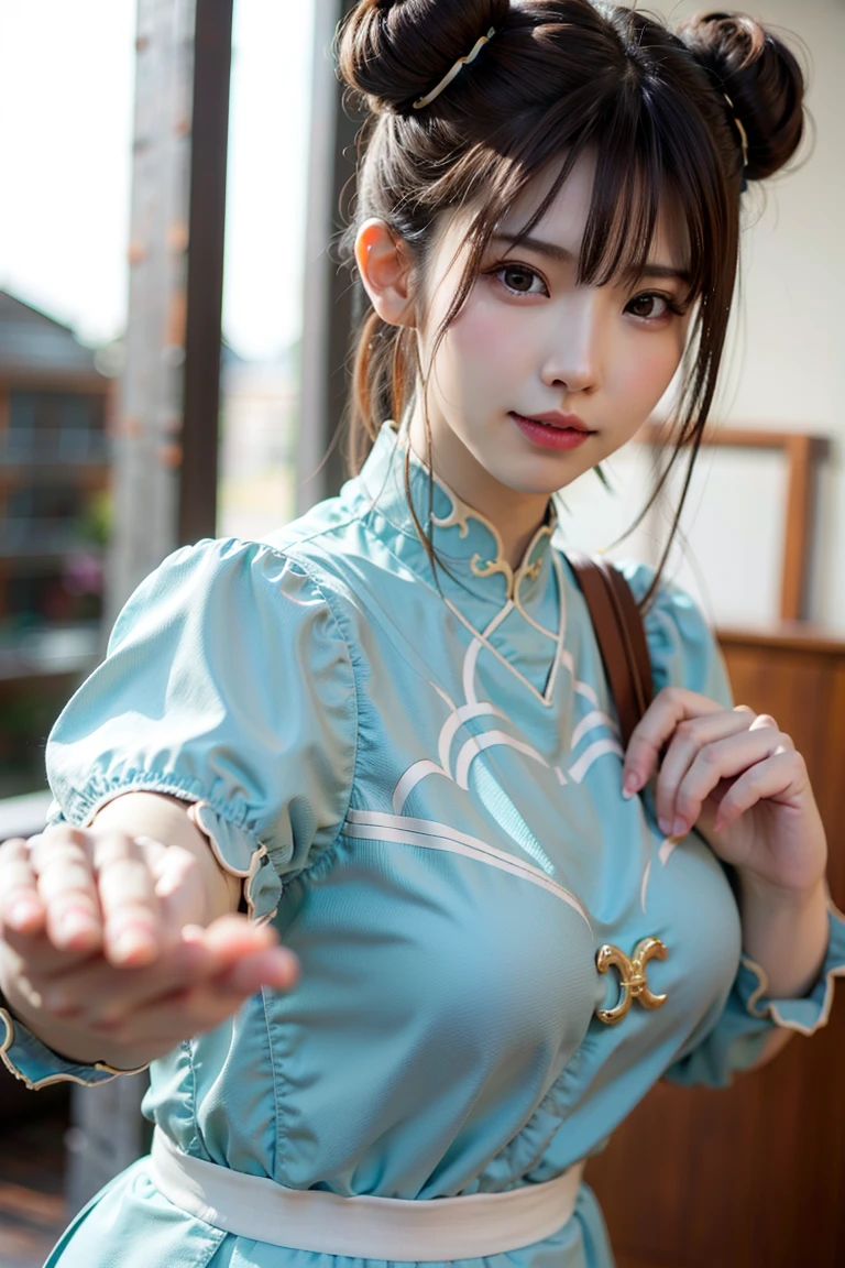 Best quality,masterpiece
face、close_up、portrait_photo、
Hanfu,Lute-shaped sleeves,Mamian skirt,Long jacket, ,hands squeezed chest,Be red in the face