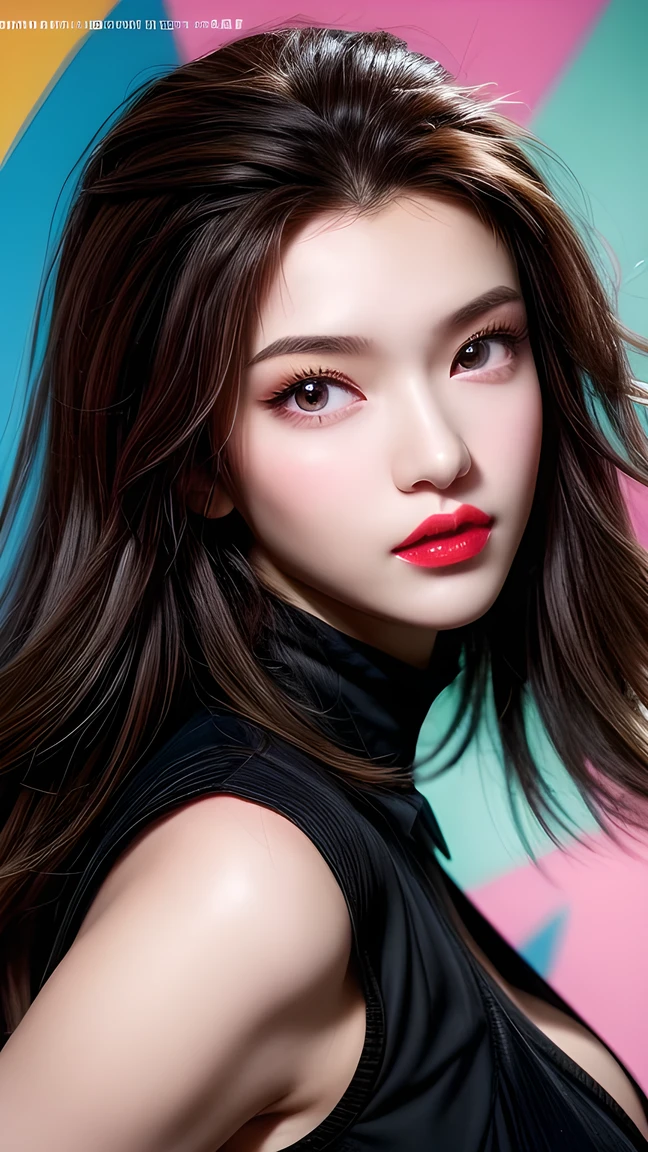 Official Art , colorful,Colorful background,Splash of Color,Movie perspective,style, magazine cover, 伿¼äº® c女åç²ç” çé¢è²,(meca style),whole body tattoo, in a large villa ,indoor, Best Quality , masterpiece, ultra-high resolution ,modern,Chinese, song rhymes ,East, Mature Face ,indifferent attitude ,(Eyeshadow,eyeliner:0.9),( red lips:1.3), watery eyes , black eyes , Big Breasts ,whole body, big 。