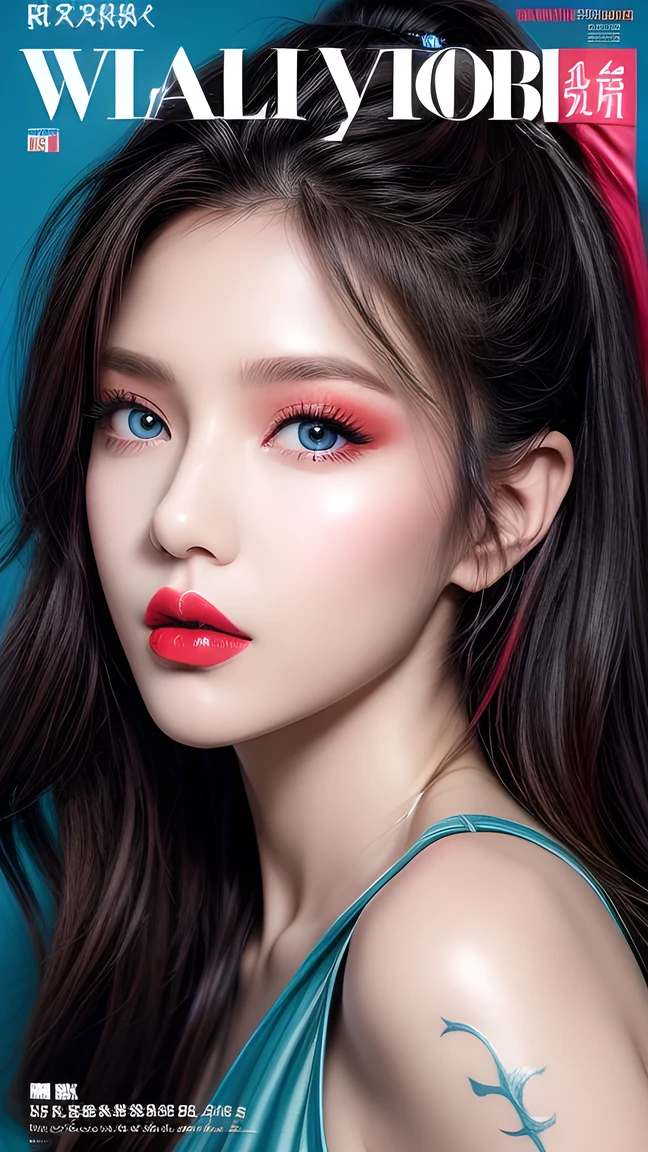Official Art , colorful,Colorful background,Splash of Color,Movie perspective,style, magazine cover,
ä伿¼äº® c女åç²ç” çé¢è²,(meca style),Tattooed all over, in a large villa ,indoor,
Best Quality , masterpiece, ultra-high resolution ,modern,Chinese, song rhymes ,East,
Mature Face ,indifferent attitude ,(Eyeshadow,Eyeliner:0.9),( red lips:1.3), watery eyes , Blue Eyes ,