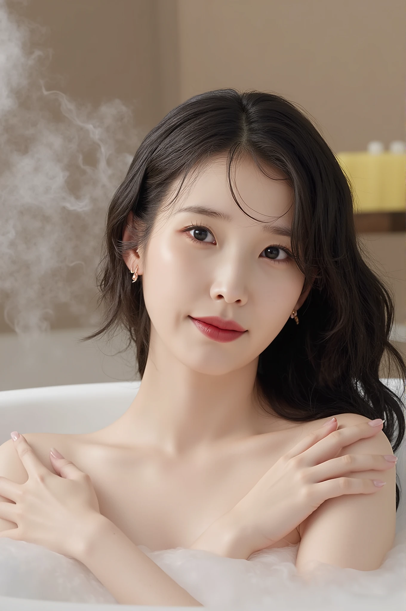 A sexy Korean beauty soaks in the bathtub