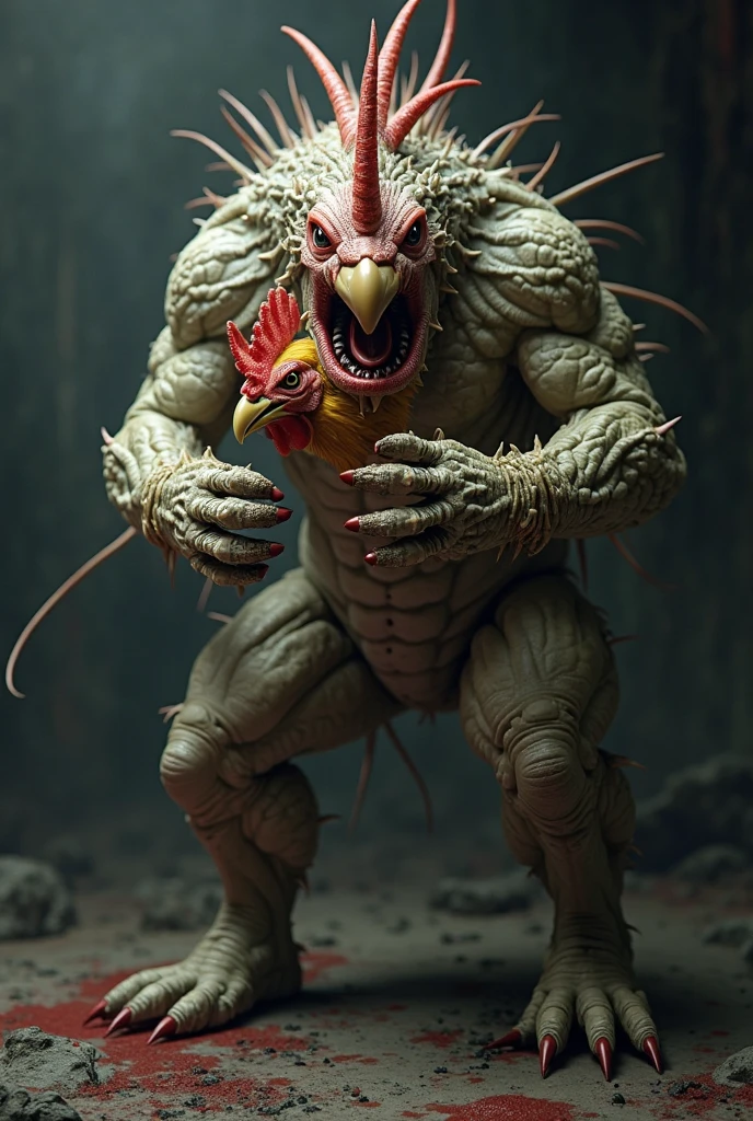 (warhammer fantasy style), gigantic (Khorne the Blood God:1.5) , looking like a (giant blood Demon:1.4), (but he's dressed as a French citizen, wearing a blue and white striped sailor shirt and handling a baguette with a beret:1.4), warhammer_chaos_spawn,blood and skulls background