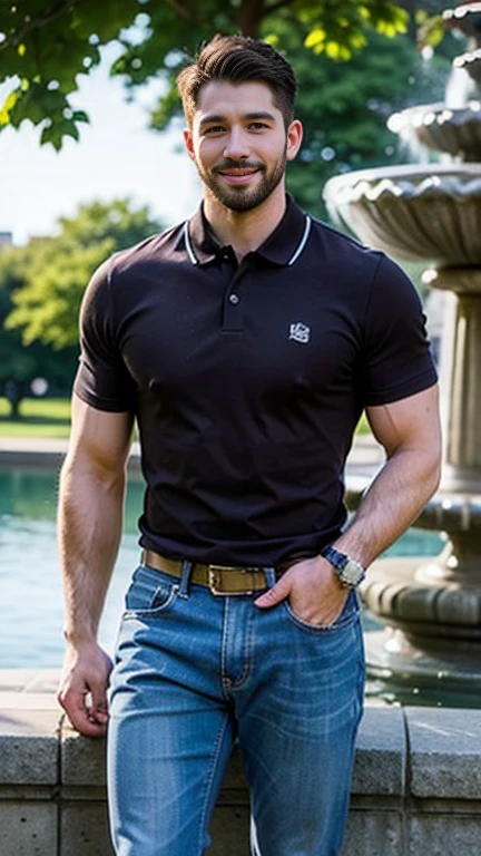 (street man), ((dress black polo shirt smooth)), dark blue jeans, with tear in the knee, with black shoes with gray, with straight and short brown hair, fair skin, a tribal tattoo on the arm, black eyes, ((full body)), ((perfect face)),((perfect iris eyes)), supported on walls with graffiti art, image fashion photographic catalog, Social realism,  Realism, ray tracing, reflection light, high quality, high details, super detail, 8k, 16k, best quality --auto --s2
