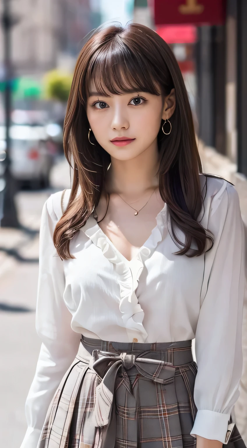 a close up of a woman in a skirt and shirt posing、Japan person model、korean female fashion model、in a white shirt、Wearing a blouse、Midshot portrait in white shirt、奈良美智、cute young woman、Dirula Badilmurat、beautifull asian girl ever、gorgeous young korean woman、Close-up portrait shot、no-bra、teats、Very delicate