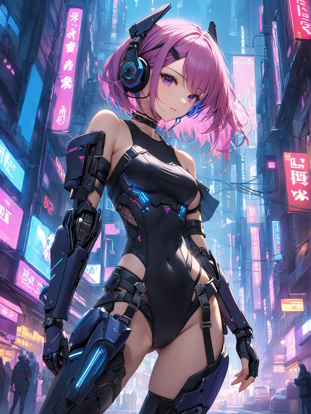 Anime Kawaii sexy Perfect Slim sensual body large breast and huge thighs, An intricate and highly detailed illustration of anime (Young girl). a beautiful young girl with short light colored hair, heterochromia eyes, in a futuristic night city, intricate cyberpunk cityscape, neon lights, dramatic lighting, cinematic composition, highly detailed, photorealistic, 8k, best quality, masterpiece Cinematic, Beautiful woman wearing jellyfish is listening to the image of underwater pink backlight all over her head, Bar lighting through floating hair seaweed, 8k, com rosto detalhado, detailed hair, O estilo de Van Gogh é Vibrante, detailed hair, detailedeyes, neon lig, glass style, A masterpiece of oil paints, Rainbow henna tattoo, steampunc, Neon glowing jellyfish, com rosto detalhado, detailed hair, Vibrant, 8k, magical, Surrealism, Pink neon light green and purple water, from low